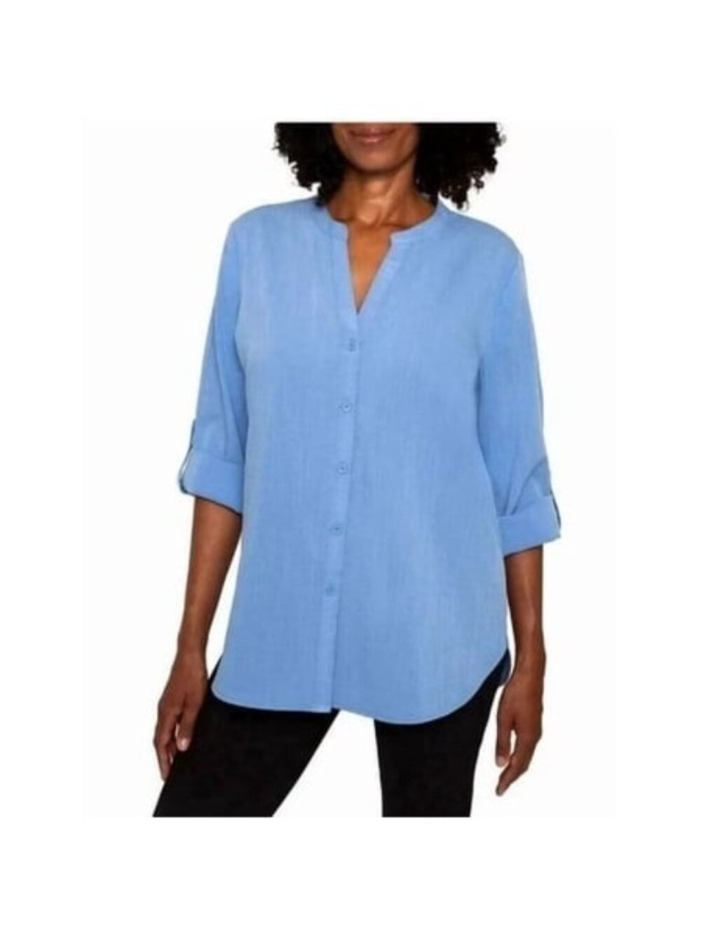 Mario Serrani Women's Button Front Blouse, Blue, Size Medium New with tag